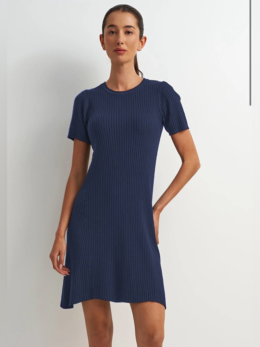 ASTRID Ribbed Mini Dress in Blue - Picture 2 of 2